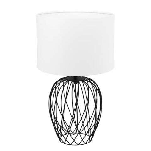 EGLO Tischlampe Nimlet, 1 flammige Tischleuchte, skandi, Nachttischlampe aus Textil in Weiß und Metall in Schwarz, Wohnzimmerlampe, Lampe mit Schalter, E27 Fassung