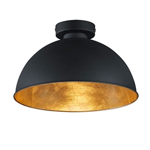 Reality Leuchten Deckenleuchte Jimmy, 1 x E27 ohne Leuchtmittel, Durchmesser 31 cm, Außen schwarz, Innen goldfarbig, R60121002