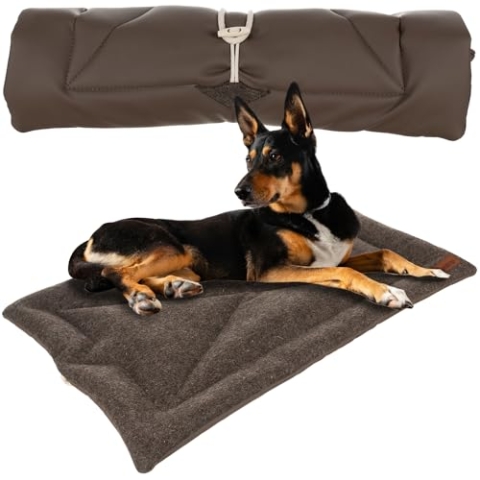 Purlov Hundedecke Faltbar rutschfest Waschbar Wendedecke für Hunde Kunstleder-Wollfilz Indoor/Outdoor Braun 24593