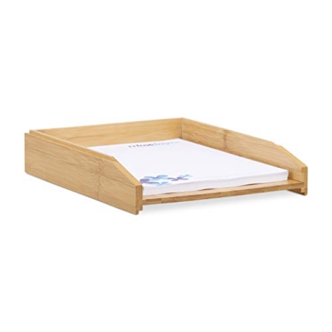 6 x Dokumentenablage, stapelbar, DIN A4 Papier, Büro, Schreibtisch, Briefablage aus Bambusholz, 6 x 25 x 33 cm, Natur