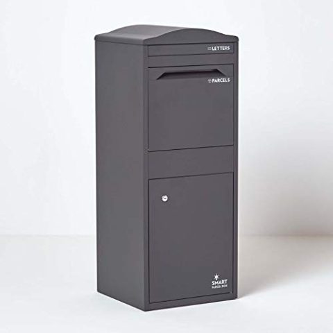 SMART PARCEL BOX Paketbox draussen, Standbriefkasten mit Paketfach, Paketbriefkasten XXL, große Postbox für Pakete Outdoor, Paketkasten groß mit Bogendach rostfrei, verzinkter Stahl, grau