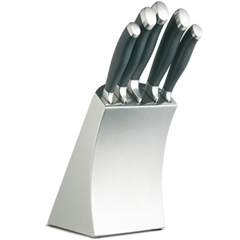 MasterClass Trojan Edelstahl Messer Set und Messerblock, 5 professionelle Küchenmesser plus Messerblock, Silber