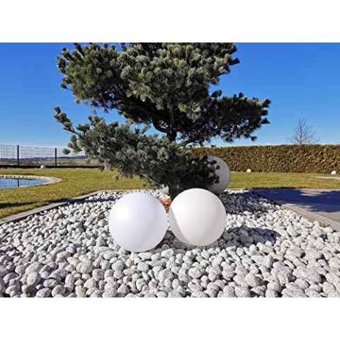 Trango 2er Set SO-002 IP65 Solarleuchte in 25cm Durchmesser Weiß Matt Mit 3000K Warmweiß & RGB Farbwechsel *SNOWY* Solarkugel, Leuchtkugel, Außenleuchte, Kugellampe, Gartenleuchte, Ball