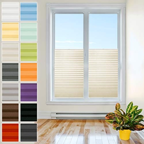 Plissee Rollo zum Anschrauben - TOP QUALITÄT Pearl Stoffkollektion | Rollo Jalousie, Halterungen zum Schrauben | Faltrollo Sichtschutz und Sonnenschutz, Fenster [Creme, 65 cm x 180 cm]