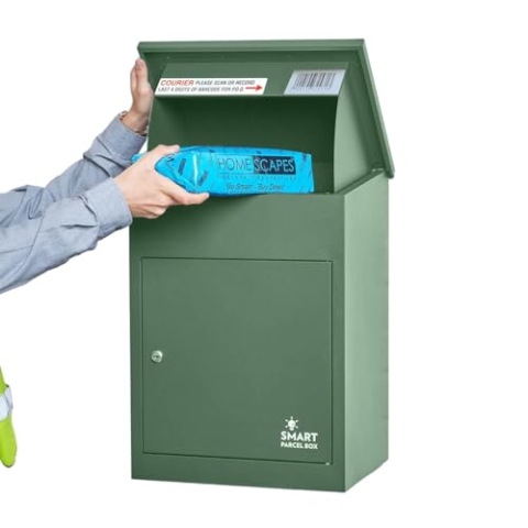 SMART PARCEL BOX Paketbox, Paketbriefkasten Wandmontage, Briefkasten mit Paketfach, Postbox für Pakete Outdoor mittelgroß, Paketkasten rostfrei verzinkter Stahl, 3 Schlüssel, 44x35x58 cm, grün
