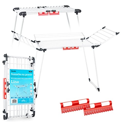 Massido Wäscheständer Ausziehbar Groß Wäscheflügeltrockner Wäschetrockner Ständer Stabiler Standtrockner Mit Rutschfesten Füßen Trockenfläche 22 M Lina Weiß 174 x 56 x 108 cm