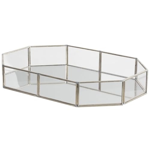 Beliani Dekotablett Glas transparent Edelstahl Silber Antik Optik Spiegeleffekt Chabris