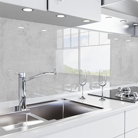 danario Küchenrückwand selbstklebend - Glasoptik - Spritzschutz Küche - versteifte PET Folie - 0,8 mm - Beton - 60cm x 340cm