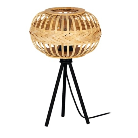 EGLO Stativ Tischlampe Amsfield 1, Tischleuchte aus Metall in Schwarz und Bambus in Natur, kleine Stehlampe, Holz Lampe für Wohnzimmer und Schlafzimmer, E27 Fassung
