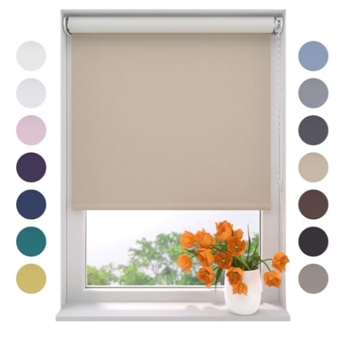 Radeco® Verdunkelungsrollo 120 x 190 cm Sand, Größen von 40 bis 240 Breite, ohne Bohren möglich, Rollo wandmontage, Rollo 120 cm breit, Fenster rollos für innen, rollos für Fenster