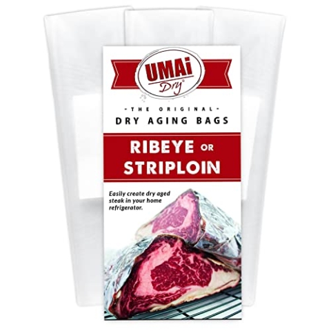 UMAi Dry Ribeye Striploin Premium Dry Age-Beutel für Fleisch, Fleisch-Kit für Kühlschrank, Trockenalterung nach einfacher Methode zu Hause, 3 UMAi Dry Age-Beutel für Ribeye- und Striploin-Steaks