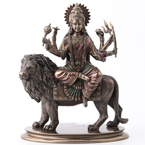 Veronese Design Statue göttliche Mutter Durga reitender Löwe Hindu-Göttin Harz Bronze-Finish 26,4 cm