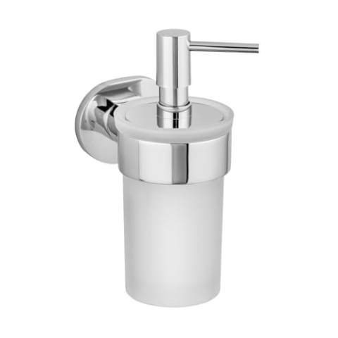 WENKO UV-Loc® Seifenspender Maribor, nachfüllbarer Spender aus satiniertem Glas für 150 ml Flüssigseife mit Wandhalter aus Zinkdruckguss zum Befestigen ohne Bohren mit Klebesystem, 8,5 x 17 x 9 cm