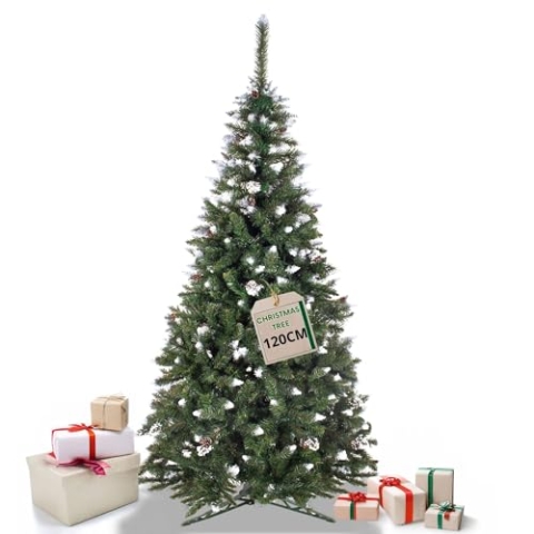 SPRINGOS Künstlicher Weihnachtsbaum Diamantkiefer Kunstschnee echte Zapfen 120 cm