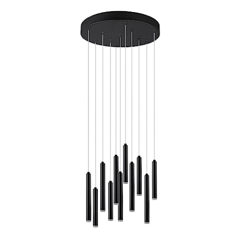 Trio Leuchten LED Pendelleuchte Tubular 321691132, Metall Schwarz matt, inkl. 11x 2,8 Watt LED, Switch Dimmer