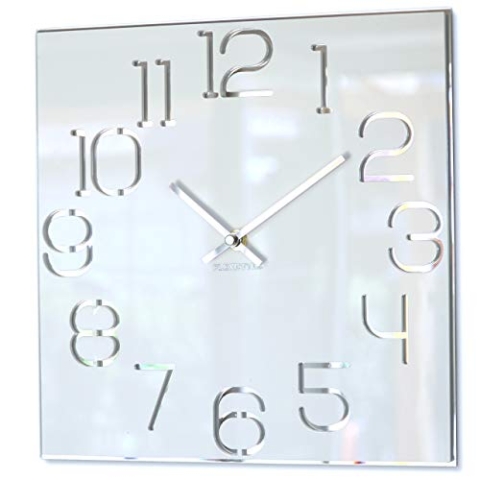 FLEXISTYLE quadratisch Digit 30 cm Durchmesser, ohne tickgeräusche modern, Design Acrylglas und Acrylspiegel, Wohnzimmer, Schlafzimmer (Weiß), z120_2(0)-0-x 30cm, 30cm