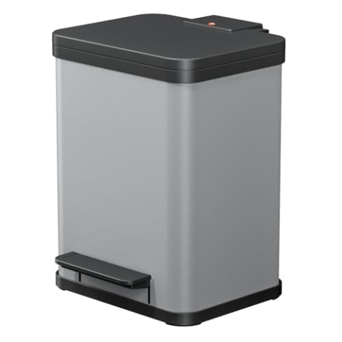 Hailo Öko duo Plus M Tret-Mülltrenner - freistehender 2 x 9 Liter Doppelmülleimer aus Stahlblech - Mülltrennsystem mit soft close Deckel - 2-fach Abfalltrenner für die Küche - Silber