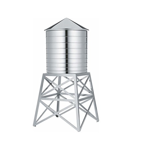 Alessi DL02 Water Tower Behälter - Edelstahl 18/10 glänzend poliert mit Aufsatz, Fassungsvermögen 73(cl), Durchmesser 12 cm, Höhe 27 cm, Silber