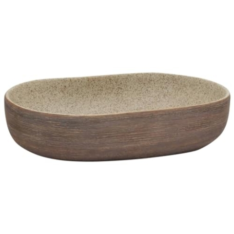 vidaXL Aufsatzwaschbecken, Oval Waschbecken mit Muster, Handgefertigt Waschtisch Waschschale für Badezimmer, Handwaschbecken Spülbecken, Sandfarben Braun 59x40x14 cm Keramik