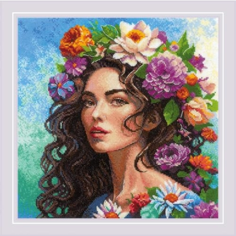 Riolis Kreuzstich Stickpackung "Blumenmuse", Zählmuster, 30x30cm