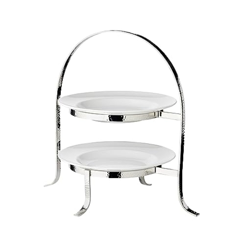 EDZARD Telleretagere Sina (Höhe 33 cm) gehämmert, schwerversilbert, für 2 Teller Ø 20 bis 28 cm, Tellerhalter Etagere
