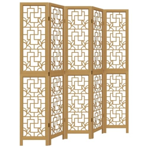 vidaXL Raumteiler 5-TLG., Paravent Faltbar, Trennwand für Innenbereich, Spanische Wand Sichtschutz Umkleide, Braun Massivholz Paulownia