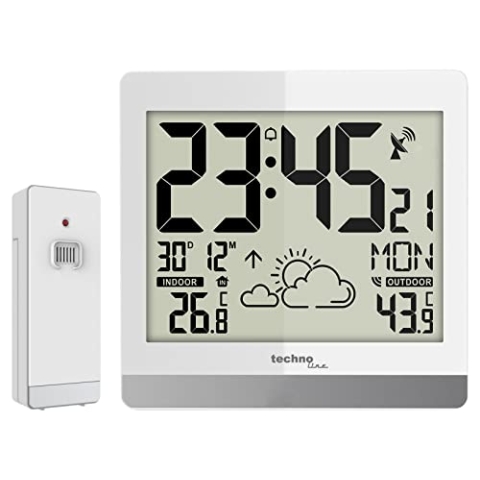 technoline WS8119 digitale Funkwanduhr mit Temperaturanzeige und Wettervorhersage, weiß