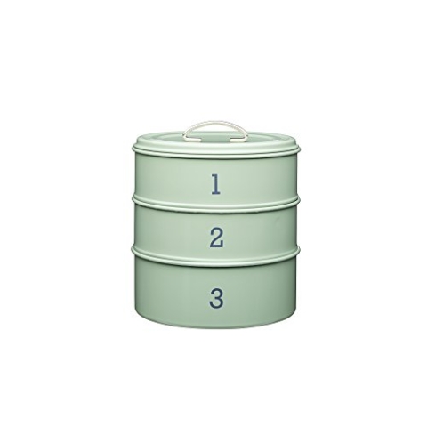 KitchenCraft Living Nostalgia 3-stöckige luftdichte Metall-Kuchen-Aufbewahrungsdose, 22 x 27 cm, englischer Salbei