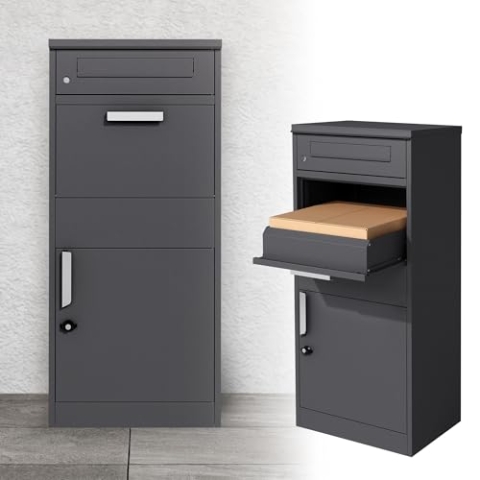 ML-Design Paketbriefkasten aus verzinktem Stahl in Anthrazit, 50x112x37 cm, freistehend, abschließbar, 2 Schlüssel, Standbriefkasten Paketbox Postkasten Paketkasten, für Pakete, Warensendungen, Briefe
