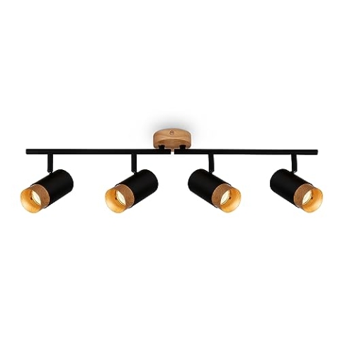BRILONER – Deckenlampe, Deckenleuchte, Lampe, Holzapplikation, Schwenkbar, Wohnzimmerlampe, Schlafzimmerlampe, Küchenlampe, Schwarz-Holz