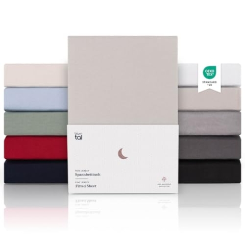 Blumtal® Premium Spannbettlaken 140x200cm 2er Set Jersey - Oeko-TEX zertifiziertes Spannbettlaken 140x200cm Baumwolle 100%/Spannbetttuch 140x200 für Matratzen bis 25cm/Laken 140x200 - Moonlight Grey