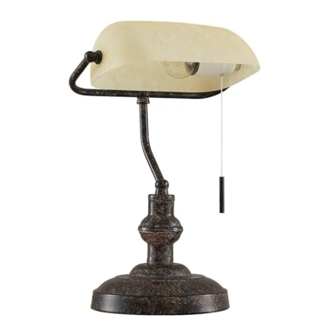Lindby Tischlampe Profina (Retro, Vintage Antik) in Braun aus Metall (1 flammig E27) - Tischleuchte Schreibtischlampe Nachttischlampe Arbeitszimmerleuchte