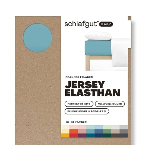 Schlafgut Easy Jersey Elasthan Spannbettlaken 120x200 bis 130x220 Petrol Mid, Spannbetttuch aus superweicher Baumwolle mit Elasthan