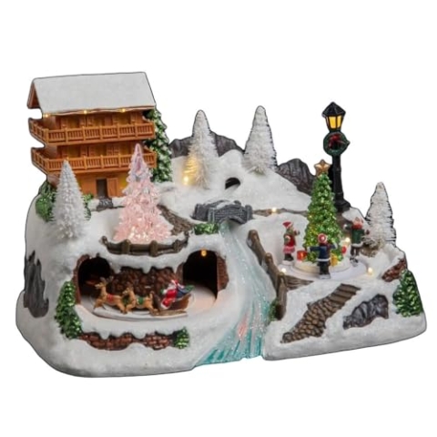 FEERIC LIGHTS & CHRISTMAS - Weihnachtsdorf, Hütte und Tannenbaum, 17 LEDs, batteriebetrieben