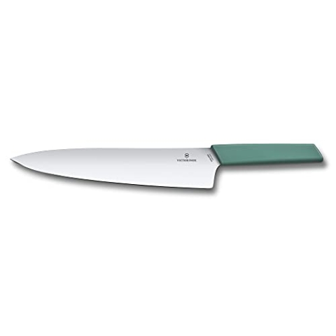 Victorinox Swiss Modern Tranchiermesser für Fleisch, Gerader Schliff, 25 cm lange Klinge aus Edelstahl, Ergonomischer Kunststoffgriff, Grün