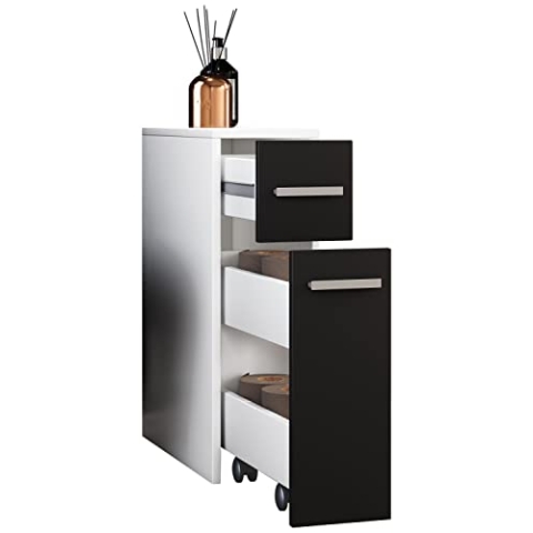 VCM Holz Midischrank | Nischenschrank | Maße: H. 61 x B. 20 x T. 45 cm | Raumteiler | 2 Schubladen - Zalo Weiß/Schwarz