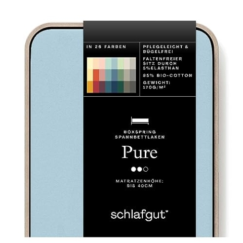 Schlafgut Pure Boxspring Spannbettlaken 180x200cm bis 200x220cm Blue Light, Spannbetttuch aus weicher Biobaumwolle