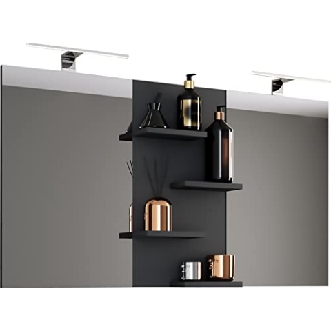 VCM Badspiegel Rahmenlos | Wandspiegel mit Ablagefächer | modernes Design | Maße ca. 59 x 112 cm x T. 12 | Wandspiegel – Budasi Schwarz