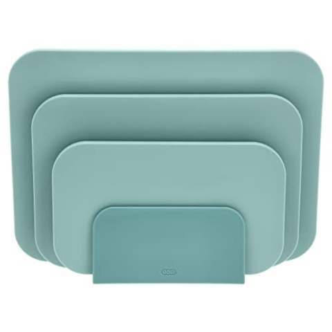 Rosti Choptima Schneidebrett Set mit Halter/Ständer, Küchenbrett, Brotschneidebrett & Servierbrett, 3er-Set, Hygienisch, Spülmaschinenfest, aus Kunststoff, Nordic Green