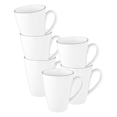 Seltmann Weiden Lido Black Line Kaffeebecher Tambel 6er Set, 350 ml, Becher mit Henkel und schwarzem Rand, Porzellan, Weiß