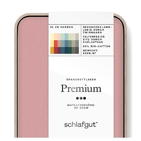 Schlafgut Premium Spannbettlaken 90x190cm bis 100x220cm Purple Mid, Spannbetttuch aus weicher BioBaumwolle
