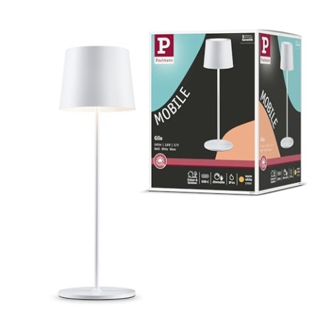 Paulmann 76997 LED Akkutischleuchte Gilo IP44 2700K Weiß matt Mobile Tischleuchte dimmbar 2,8W USBC
