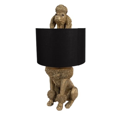 Clayre & Eef Tischlampe Hund Pudel 30x28x57 cm Goldfarbig Schwarz Polyresin Bürotisch