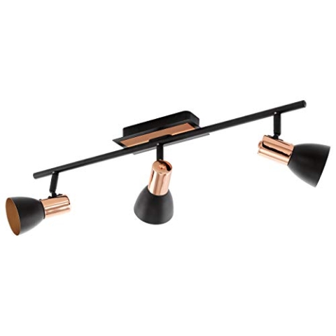 EGLO LED Deckenleuchte Barnham, 3 flammige Deckenlampe, Deckenstrahler aus Metall, Wohnzimmerlampe in Schwarz und Kupfer, Flurlampe, Spots inkl. GU10 Leuchtmittel, warmweiß