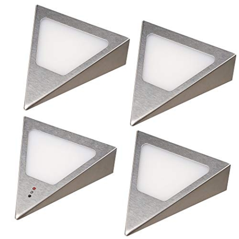 kalb | LED Unterbauleuchten Dreieck mit Sensor - Dimmer Einbaustrahler Einbauspot Edelstahl gebürstet, Auswahl:4er Set warmweiss