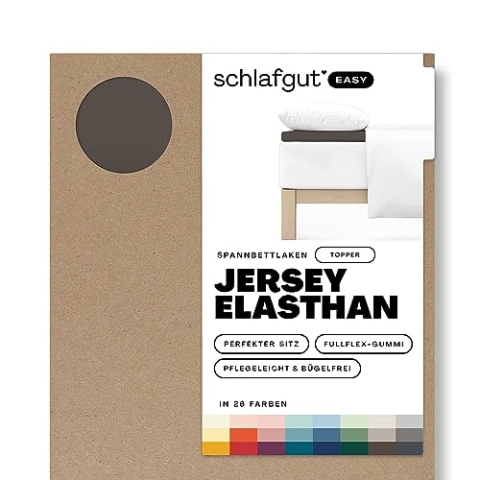 Schlafgut Easy Jersey Elasthan Topper Spannbettlaken 140x200 bis 160x220 Sand Deep, Spannbetttuch aus superweicher Baumwolle mit Elasthan