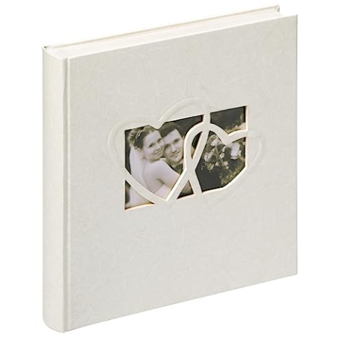 walther design Fotoalbum weiss 28 x 30,5 cm Einband aus Leinen mit Cover-Ausstanzung, Hochzeitsalbum Sweet Heart UH-123