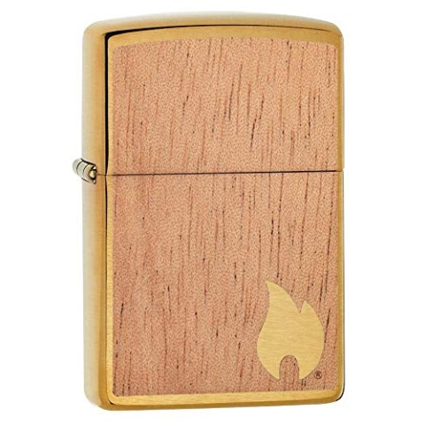 Zippo 29901 Feuerzeug, Holzfutter, Flamme aus Mahagoni-Emblem, Winddicht, Messing, reguläre Größe, Regular