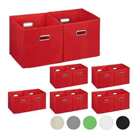12 x Aufbewahrungsbox, Regalkorb ohne Deckel, Faltkiste mit Griff, Regalbox faltbar, Stoffbox quadratisch, 30 cm, rot