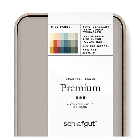 Schlafgut Premium Spannbettlaken 140x200cm bis 160x220cm Sand Mid, Spannbetttuch aus weicher Biobaumwolle